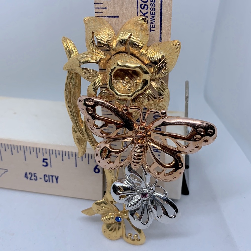 Butterfly and Sun Flower Brooch